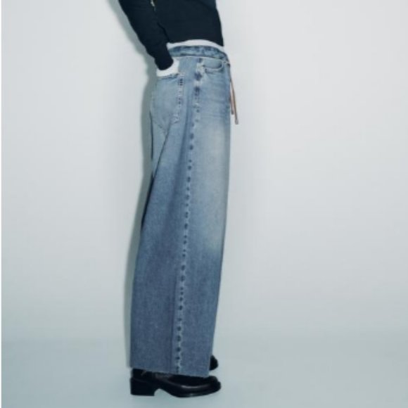 NWT ZARA Loose Wide-leg High-waist Belted Jeans - Picture 4 of 14